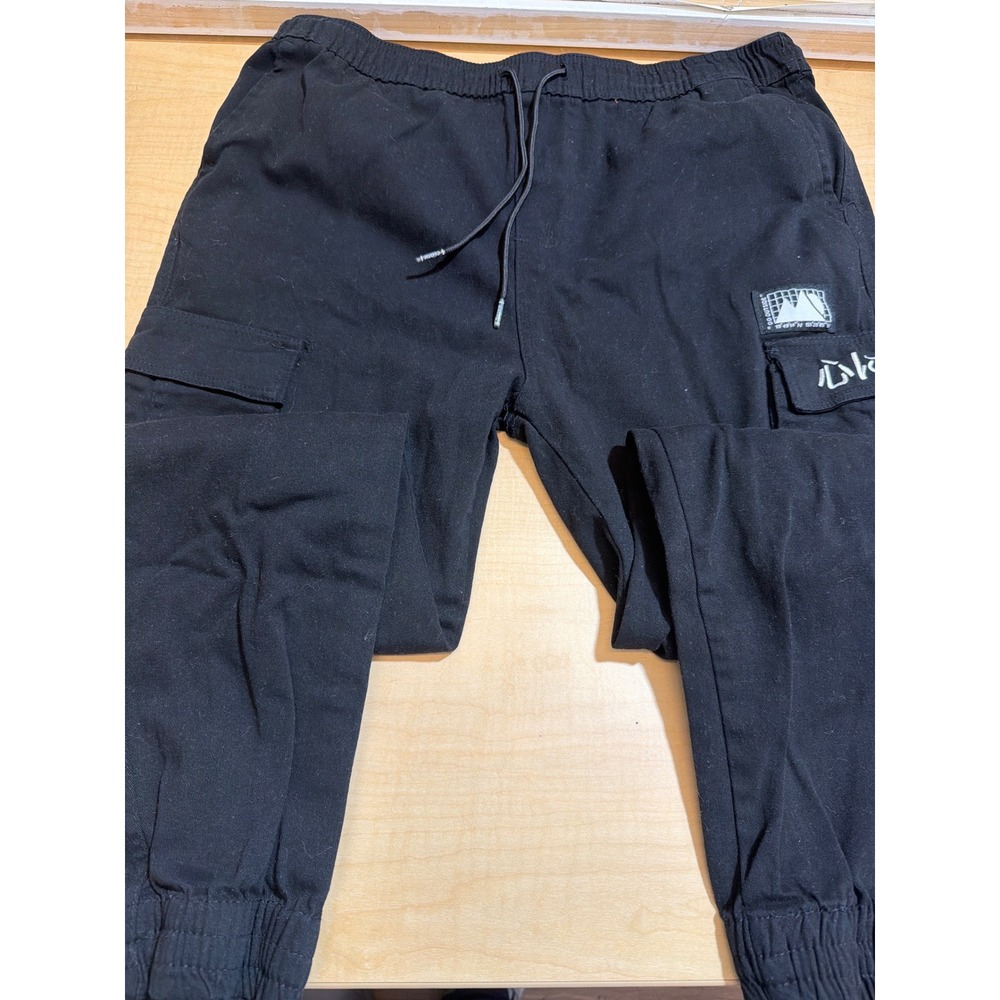 Brooklyn Cloth Mens Black Cargo Joggers Pants Japanese Graphic Mountain Large